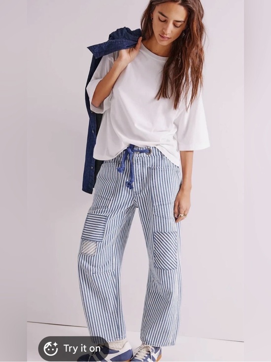 We The Free Denim - We The Free Moxie Striped Blue and White Women’s Wide-Leg Jeans